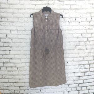 Pure Collection Dress Womens 6 Tan Black Geometric Silk Sleeveless Shirt Dress